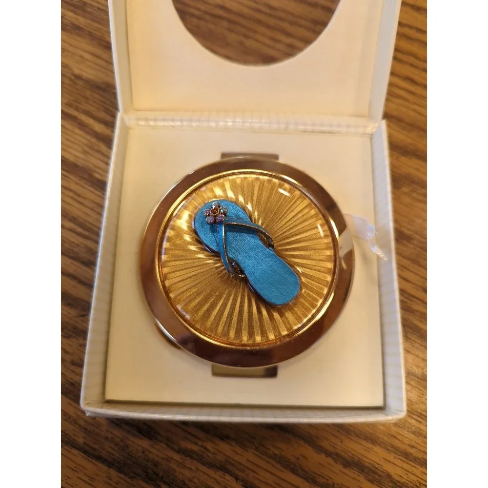 Roman Inc. USA Fancy Women's Flip Flop Shoe Gold Plate Mirror Compact
